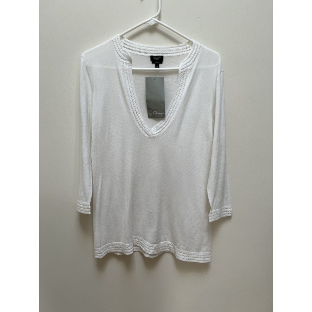 Talbot's lightweight sweater white Petite Med 100% Pima cotton special knit hems
